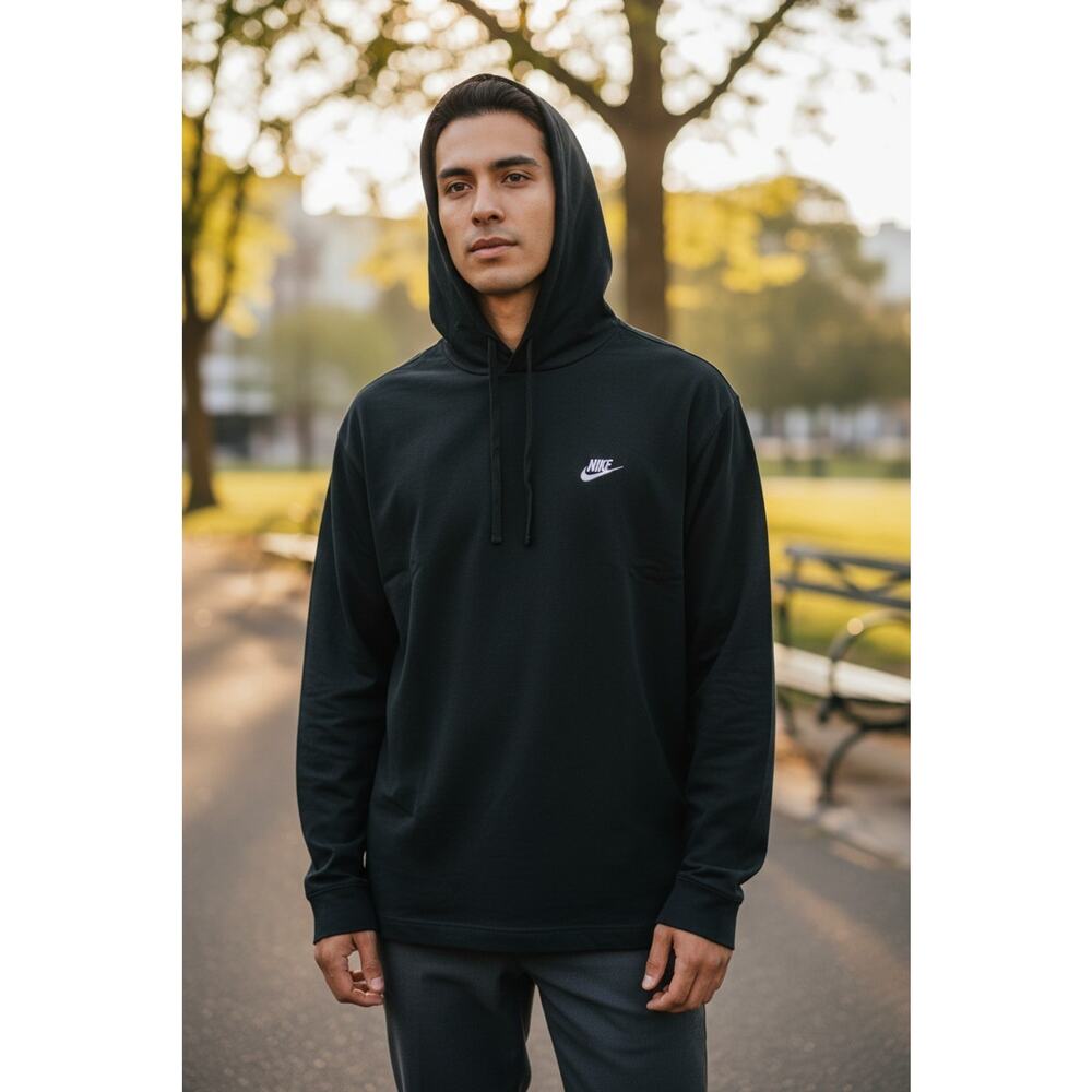 Nike Sportswear Club Men's Knit Jersey Pullover Hoodie XL - Black White Swoosh